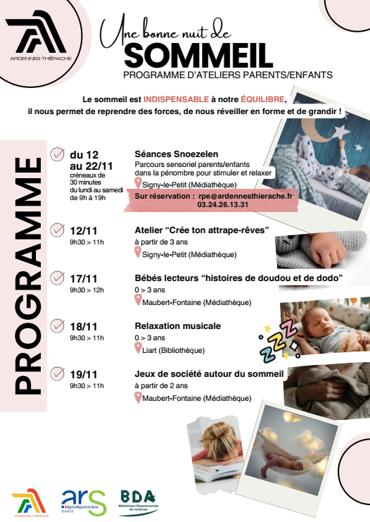 Affiche du programme des ateliers sommeil du 12 au 22 novembre par Ardennes Thiérache