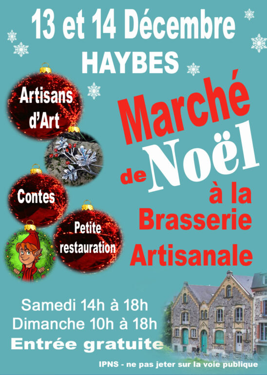 Affiche du marché de Noël en collaboration avec la Brasserie de Haybes 