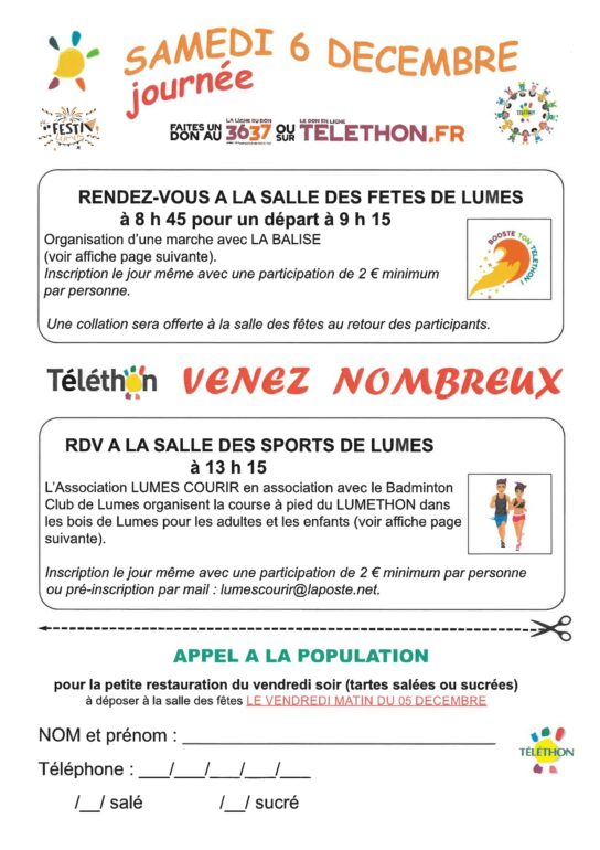 Affiche téléthon marche et course à Lumes