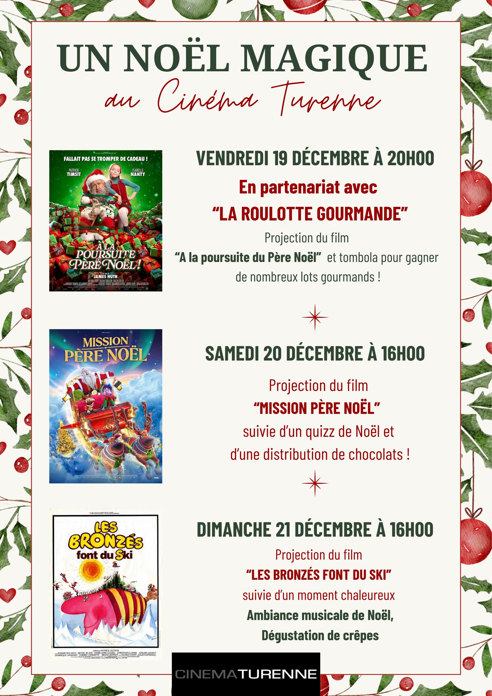 Affiche 19 au 21 Week-end de Noël cinéma Turenne