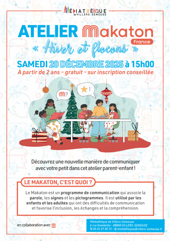 Affiche de l'Atelier Makaton : “Hiver et flocons” – Parent / Enfant