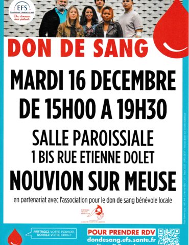 Affiche don du sang à Nouvion sur Meuse le Mardi 16 décembre
