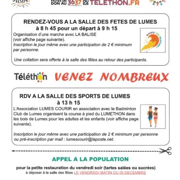 Affiche téléthon marche et course à Lumes