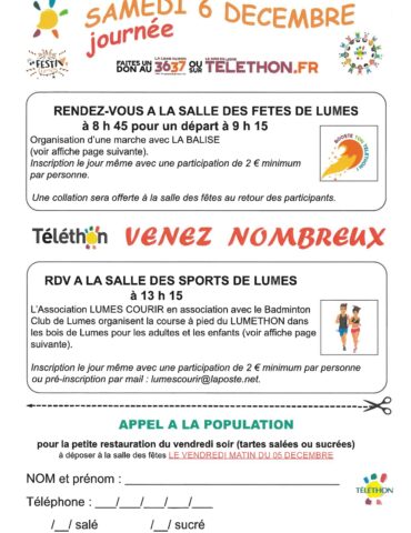 Affiche téléthon marche et course à Lumes