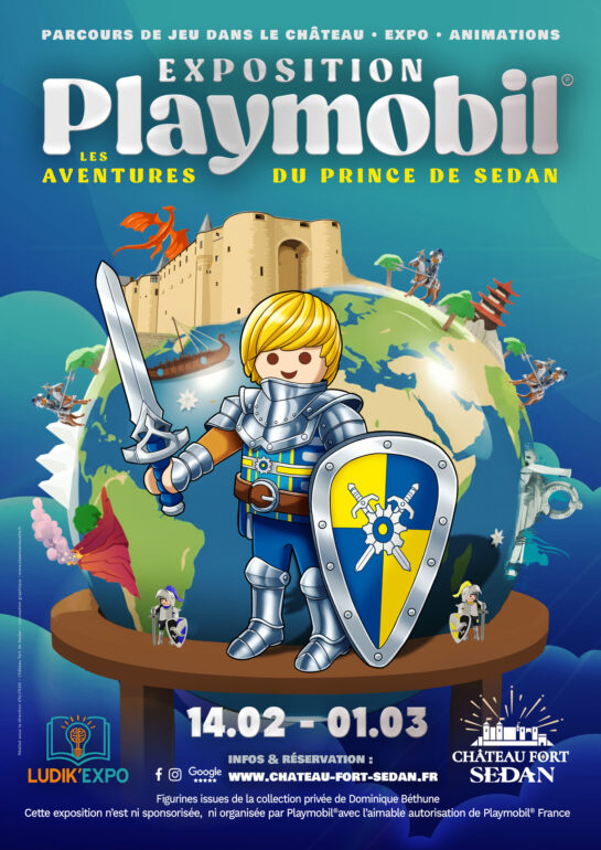 Affiche expo playmobil au chateau fort de Sedan du 14/02 au 01/03