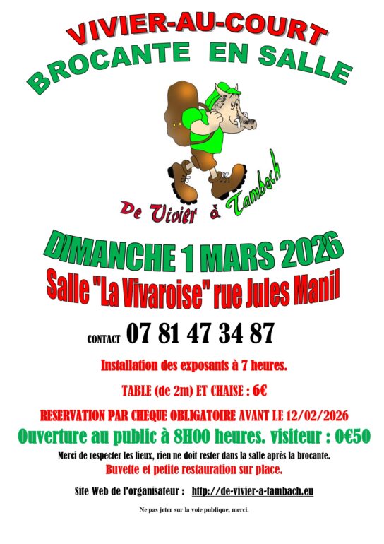 Affiche de la brocante du 1 mars 2026 à Vivier au Court