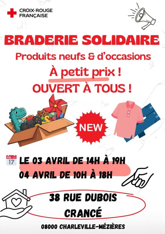 Affiche pour la Braderie Solidaire de la Croix Rouge de 3 et 4 avril