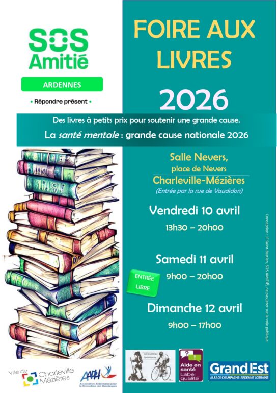 Affiche de la foier aux livre de Charleville-Mézières le 10 au 12 avril 2026 à la Salle Nevers