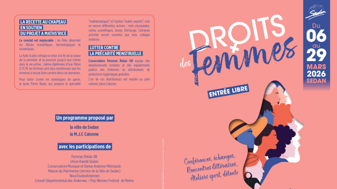 Première page du programme du mois des droits de la femme de la ville de Sedan
