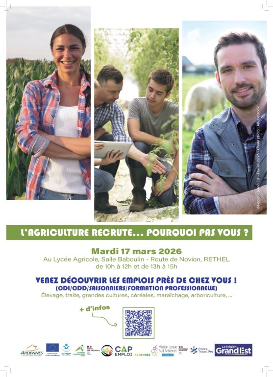Affiche de la journée "L'agriculture recrute... Pourquoi pas vous" du 17 mars au lycée de Rethel