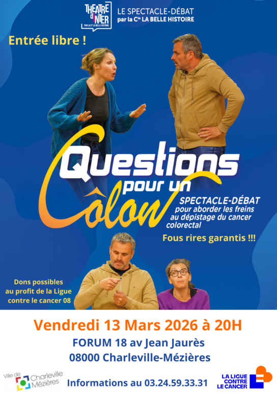 Affiche du débat spectacle " Question pour un Côlon" le 14 mars à Charleville-Mézières