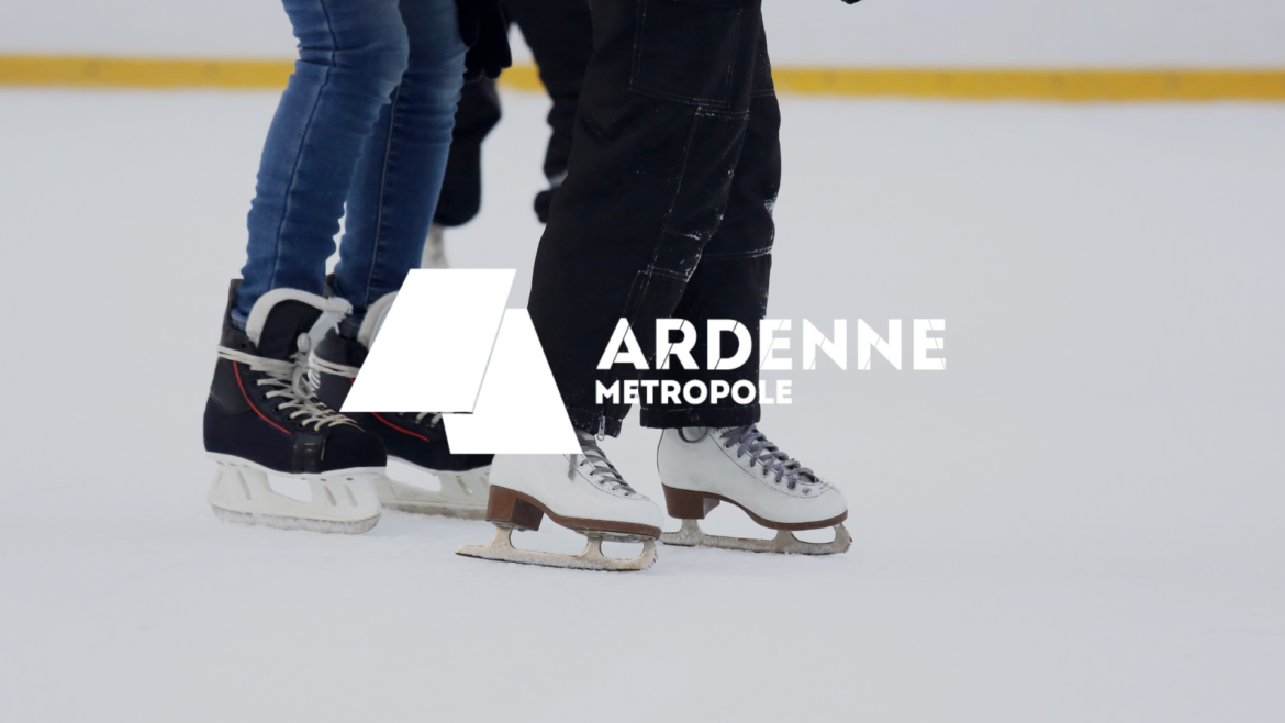 Personnes qui patinent avec par dessus le logo de Ardenne Métropole