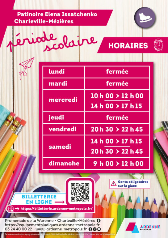 Horaires d'ouverture de la patinoire de Charleville-Mézières période scolaires