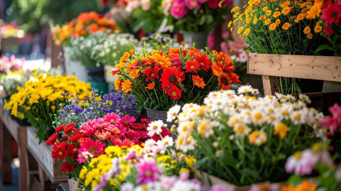 Image d'un stand plein de fleurs