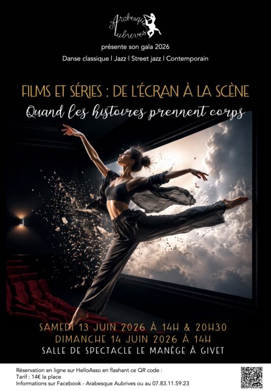 Flyer du spectacle d'Arabesque Aubrives 2026, le 14 juin à Givet