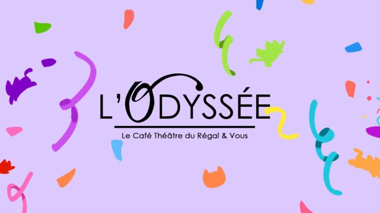Logo de "L"Odyssée" de Rethel, avec des confettis en fond