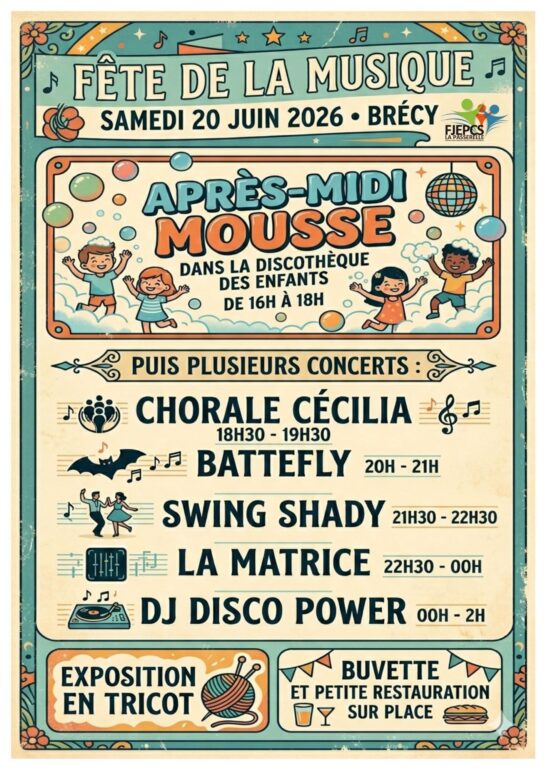 Flyer de la Fête de la musique à Brécy-Brières le 20 juin