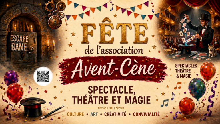 Bannière de la fête de l'association "Avent-Cène" le samedi 27 juin 2026 à la salle Arc-en-Ciel (rue d'Etion à Charleville) de 9h30 à 21h